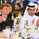 Jannik Sinner, Nasser Al-Khelaifi, Carlos Alcaraz, Doha 2026