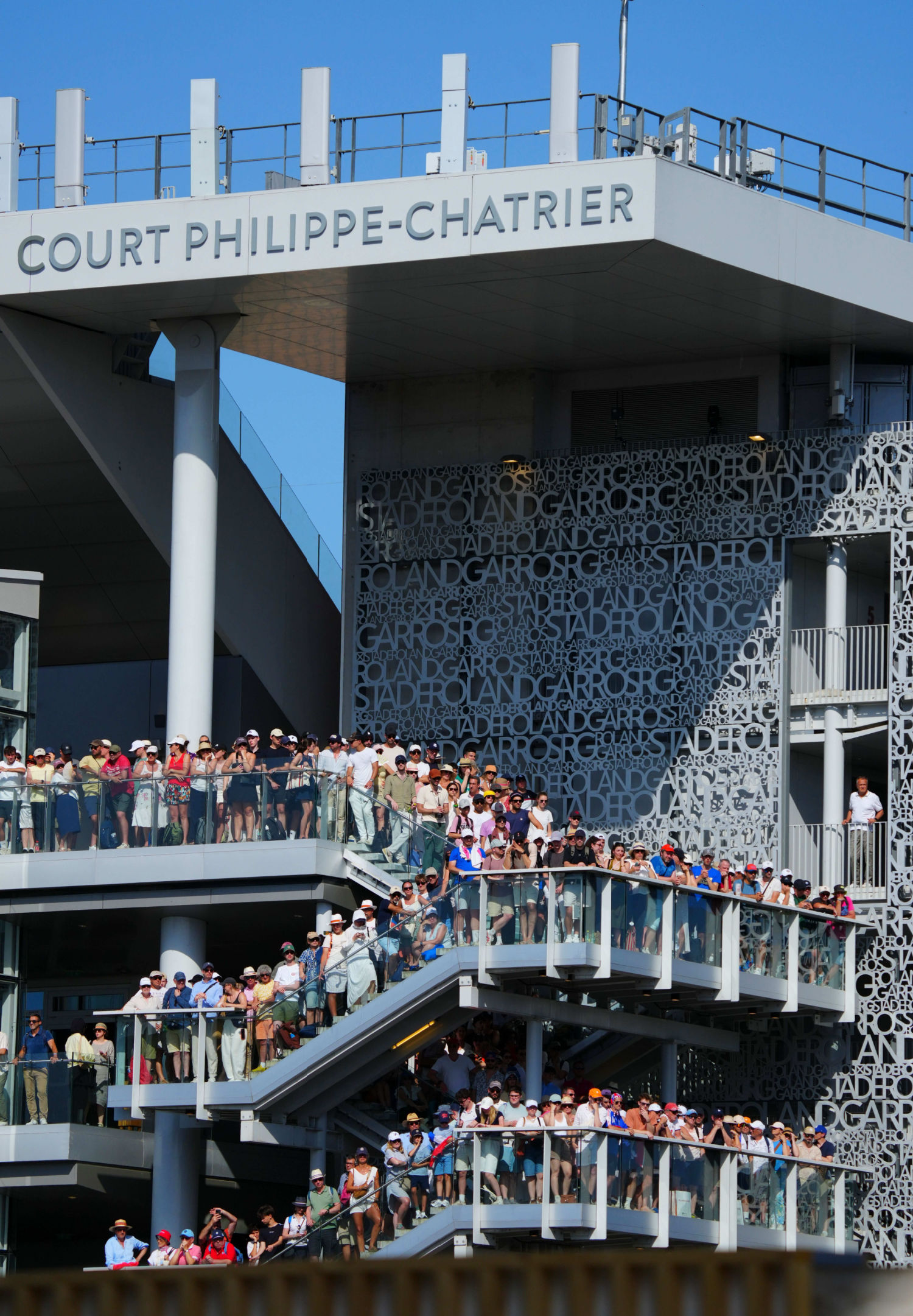 Fans vacate Philippe Chatrier Court to get a view of the five set match between Thanasi Kokkinakis and Terence Atmane, won by Kokkinakis