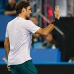 Roger Federer and Belinda Bencic during the 2018 Hopman Cup
