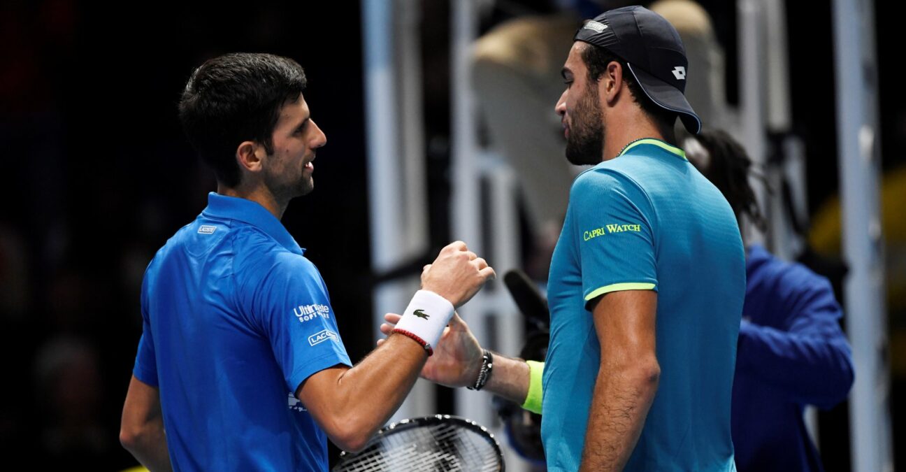 Novak Djokovic & Matteo Berrettini at ATP Finals in 2019