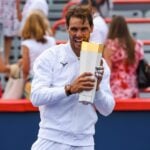 Rafael Nadal and Bianca Andreescu with their trophies afetr winning the Rogers Cup in 2019