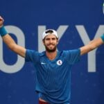 Ariake Tennis Park - Tokyo, Japan - July 29, 2021. Karen Khachanov of the Russian Olympic Committee at the Tokyo Olympics