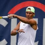 Washington, DC, USA; Rafael Nadal of Spain hits a forehand during a practice session at the Citi Open at Rock Creek Park Tennis Center
