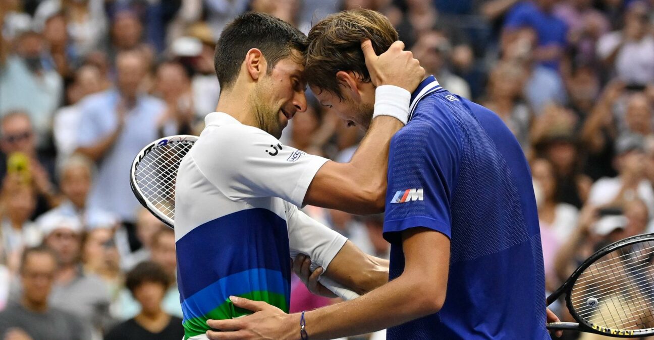 Novak Djokovic & Daniil Medvedev after the 2021 US Open Final