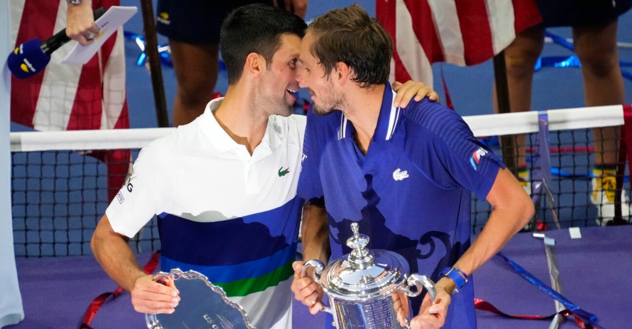 Novak Djokovic & Daniil Medvedev after the 2021 US Open Final