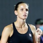 Czech Republic's Karolina Pliskova reacts during her group stage match against Spain's Garbine Muguruza