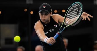 Ashleigh Barty of Australia in action at the 2022 Adelaide International WTA 500 tennis tournament