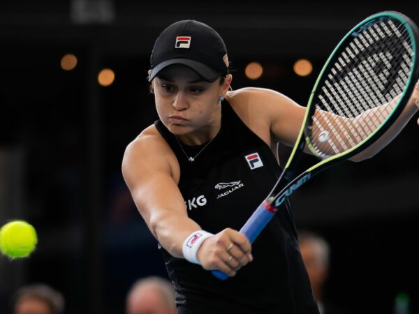 Ashleigh Barty of Australia in action at the 2022 Adelaide International WTA 500 tennis tournament