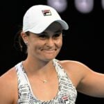 Australia's Ashleigh Barty waves at fans at the 2022 Australian Open