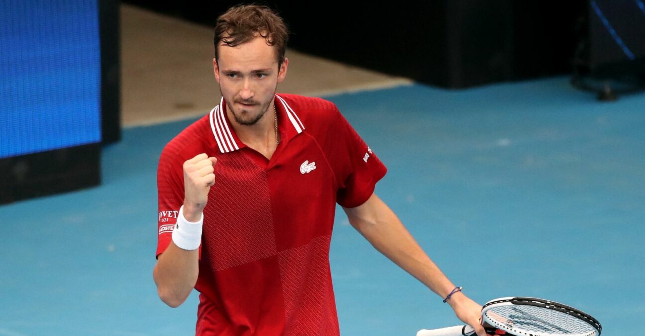 Russia's Daniil Medvedev reacts during his semi final match against Canada's Felix Auger-Aliassime at the ATP Cup