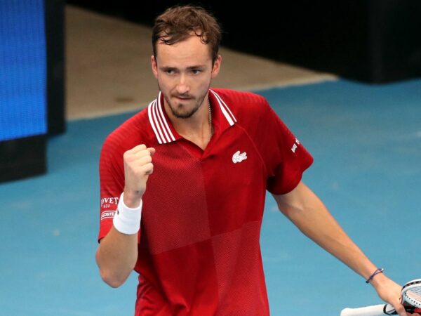 Russia's Daniil Medvedev reacts during his semi final match against Canada's Felix Auger-Aliassime at the ATP Cup