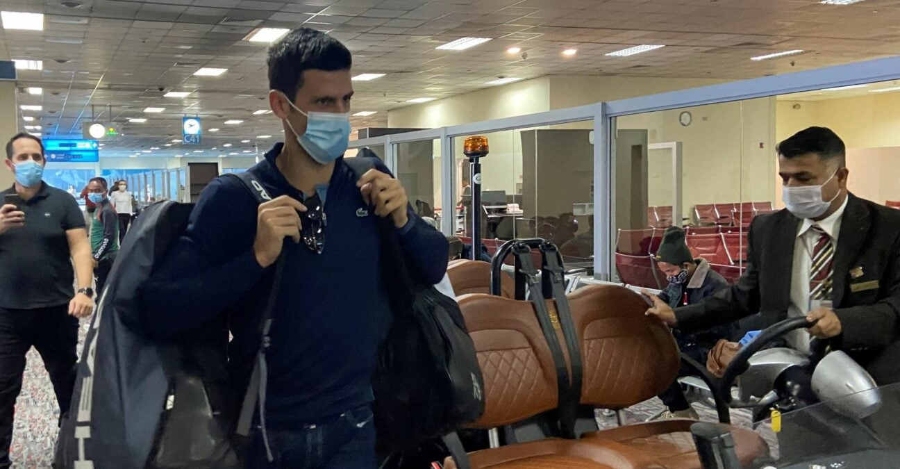 Novak Djokovic walks at Dubai Airport in Dubai, United Arab Emirates, January 17, 2022.