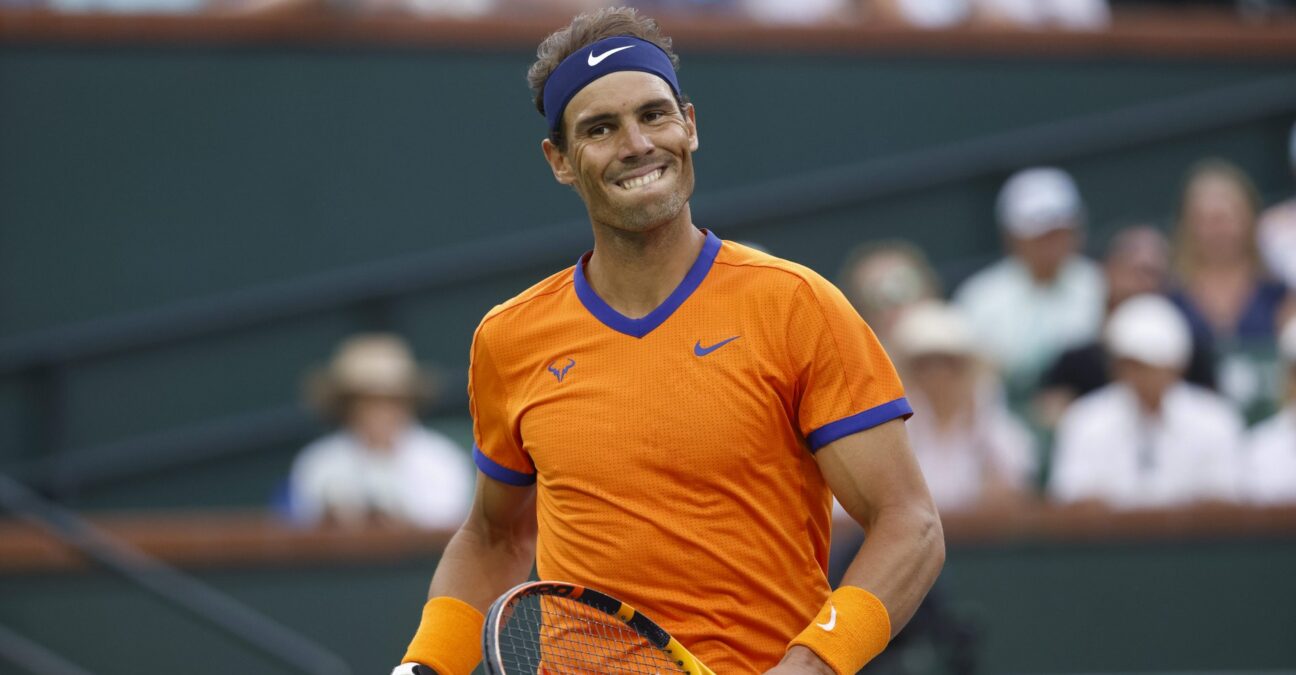 Rafael Nadal lors de son match contre Carlos Alcaraz, à Indian Wells, en 2022