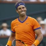 Rafael Nadal lors de son match contre Carlos Alcaraz, à Indian Wells, en 2022