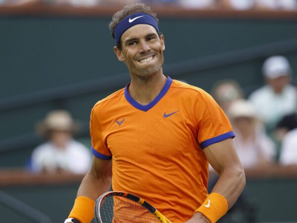 Rafael Nadal lors de son match contre Carlos Alcaraz, à Indian Wells, en 2022