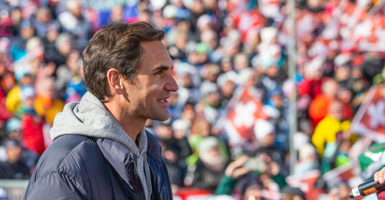 Roger Federer lors d'une apparition à l'occasion de la Coupe du monde de ski en Suisse