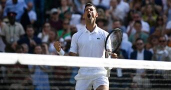 Novak Djokovic après sa qualification pour la finale de Wimbledon 2022