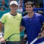 Casper Ruud Carlos Alcaraz Miami 2022 smiling toss