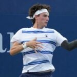 Marc-Andrea Huesler hitting a forehand at the US Open 2022