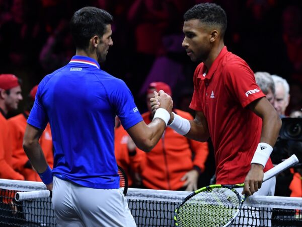 Felix Auger Aliassime et Novak Djokovic / Laver Cup 2022 © Antoine Couvercelle / Panoramic