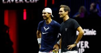 Rafael Nadal et Roger Federer à l'entraînement pour la Laver Cup 2022 © AI / Reuters / Panoramic