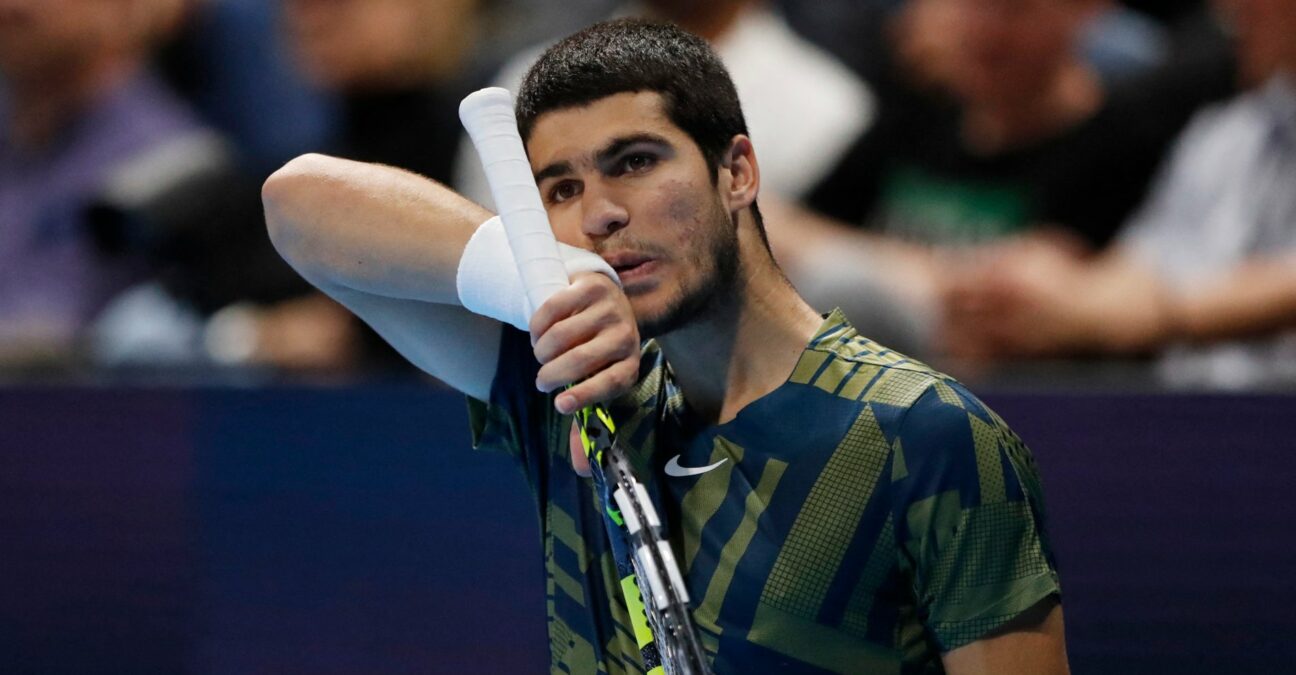 Carlos Alcaraz lost in his thoughts during his semi-final against Felix Auger-Aliassime at the Rolex Paris Masters 2022