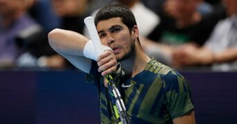 Carlos Alcaraz lost in his thoughts during his semi-final against Felix Auger-Aliassime at the Rolex Paris Masters 2022