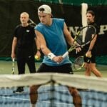 Patrick Mouratoglou, Holger Rune et Lars Christensen à la Mouratoglou Academy en octobre 2022