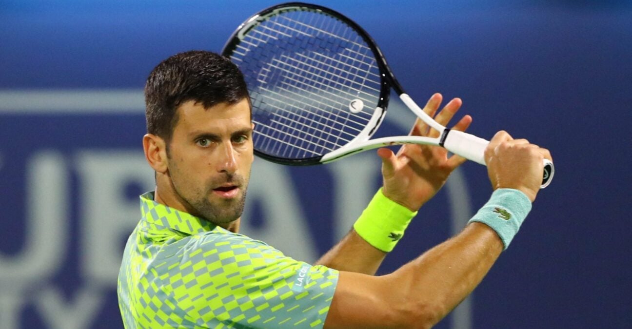 Novak Djokovic lors de son quart de finale à Dubaï en 2023