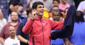 Sourire de Carlos Alcaraz à l'US Open 2023