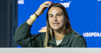 Aryna Sabalenka en conférence de presse à l'US Open