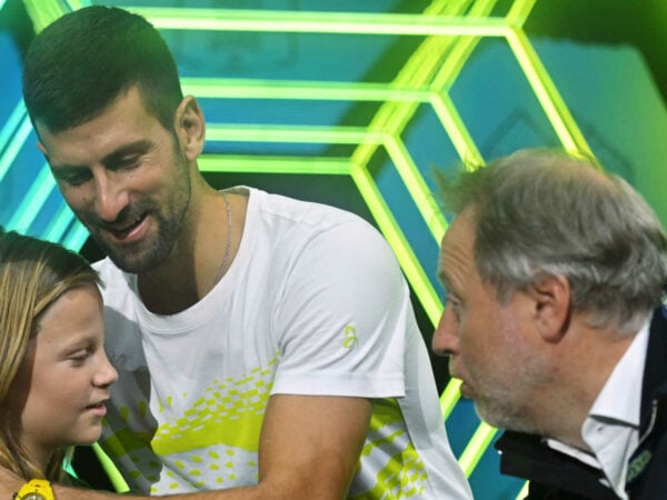 Novak Djokovic et Mark Madden (à droite), lors du Rolex Paris Masters