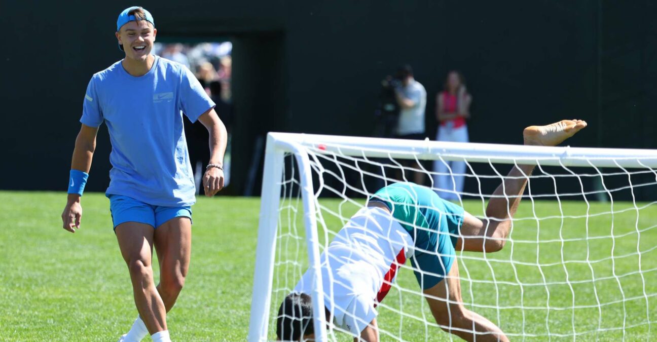 Holger Rune Novak Djokovic Indian Wells 2024 football practice