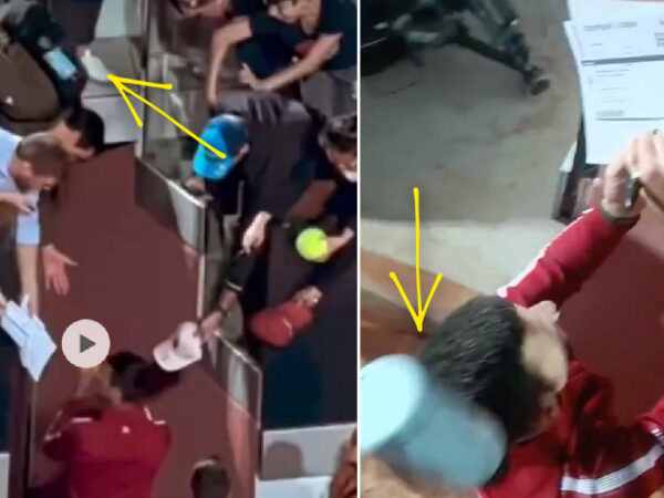 Novak Djokovic reçoit une bouteille sur la tête, Rome 2024