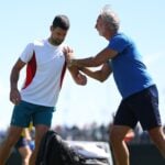 Novak Djokovic et Marco Panichi Indian Wells 2024 préparateur physique échauffement