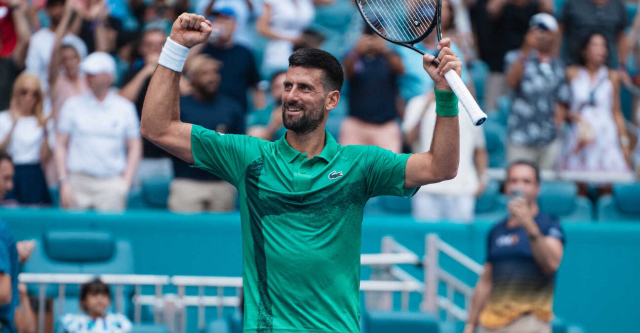 Novak Djokovic Miami 2025 joie célébration bras levés