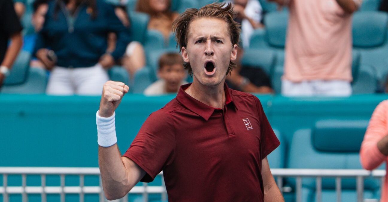 Sebastian Korda Miami 2025 réaction joie célébration poing levé
