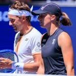 Iga Swiatek et Casper Ruud lors du double mixte de l'US Open 2025