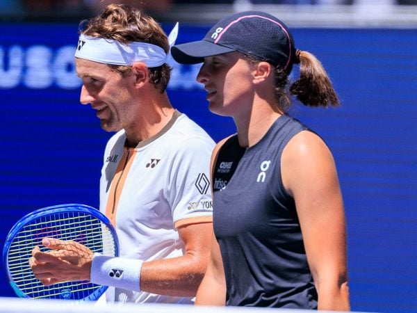 Iga Swiatek et Casper Ruud lors du double mixte de l'US Open 2025